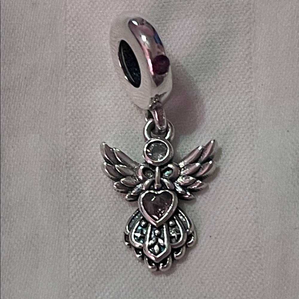 Sterling Silver Angel Charm Pendant with a Pink Gemstone Heart - Picture 11 of 11